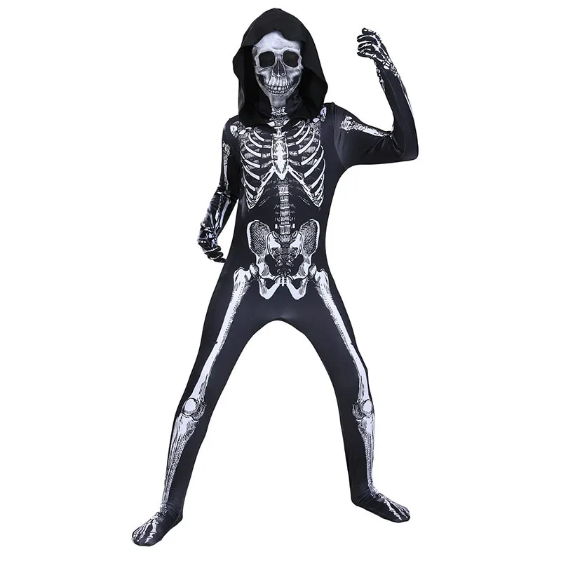 ハロウィーンユニセックスジャンプスーツゾンビ怖い白と黒のスケルトン
