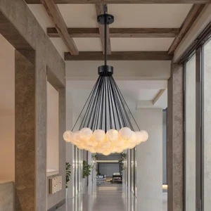 ECOJAS Modern Design Alabaster Ball Chandelier Stylish Lighting for Villa Hotel Decor Includes Installation Pendant Lights