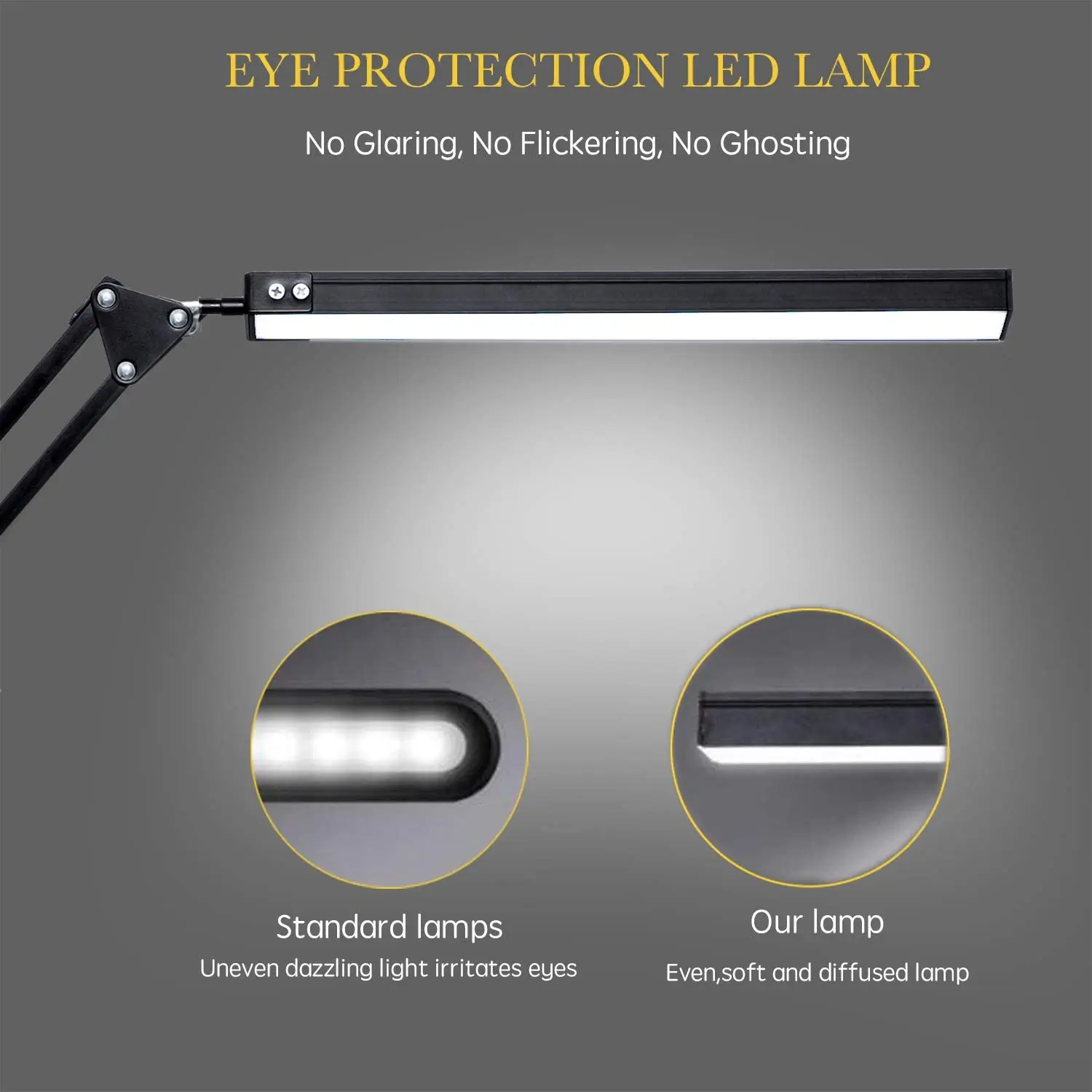 LED desk lamp with metal swing arm and fixture, dimmable architect task lamp, 3 color modes and 10 adjustable brightness