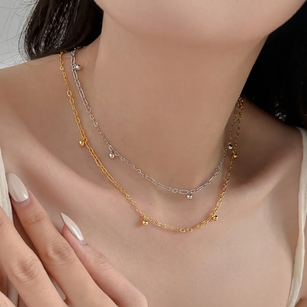 KAKODIY New Simple Design 925 Sterling Silver Rhodium 18K Gold Plated Chain Beads Pendant Necklace detail 2