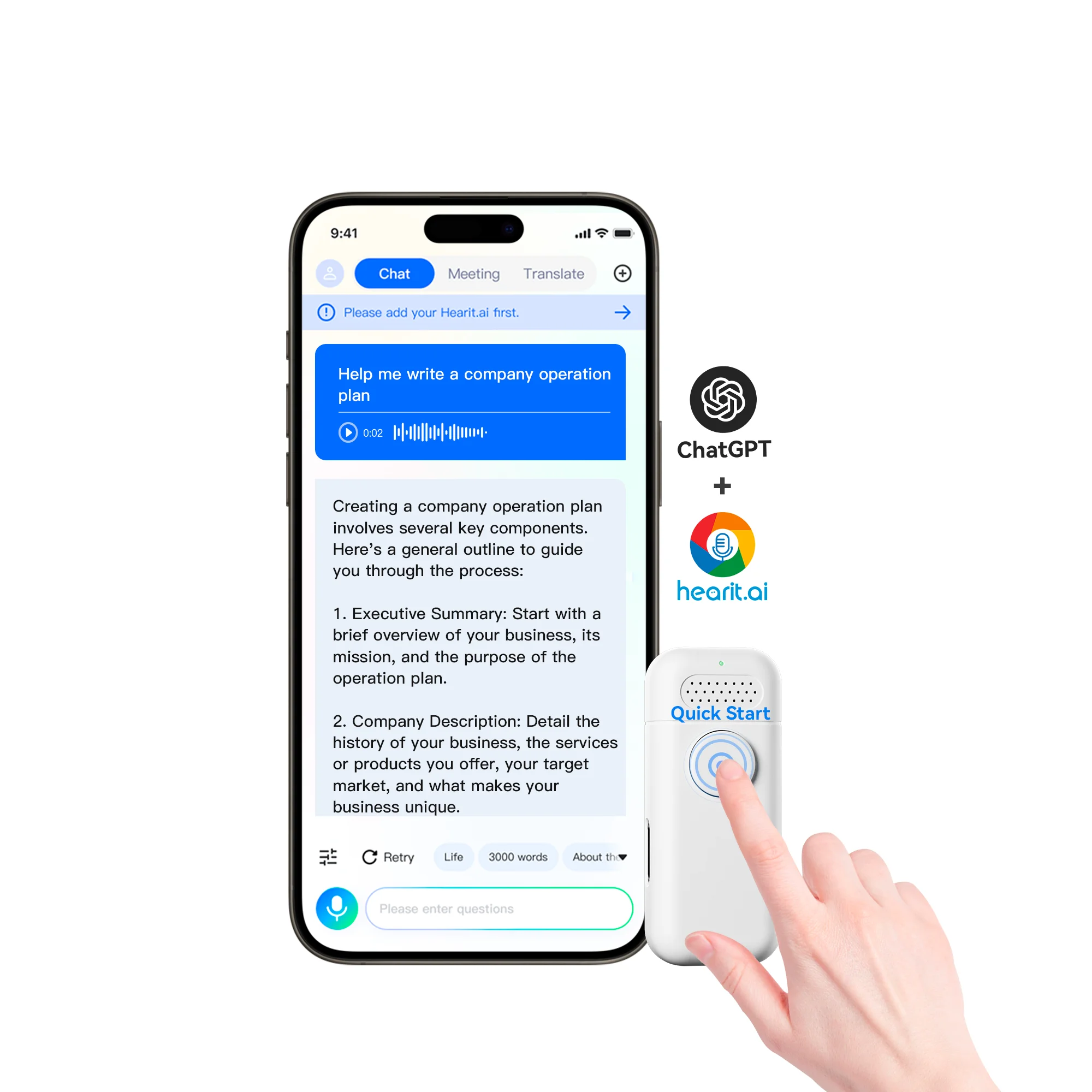 ODM Wearable Ai Healthcare ChatGPT AI Microphone ABS Pocket
