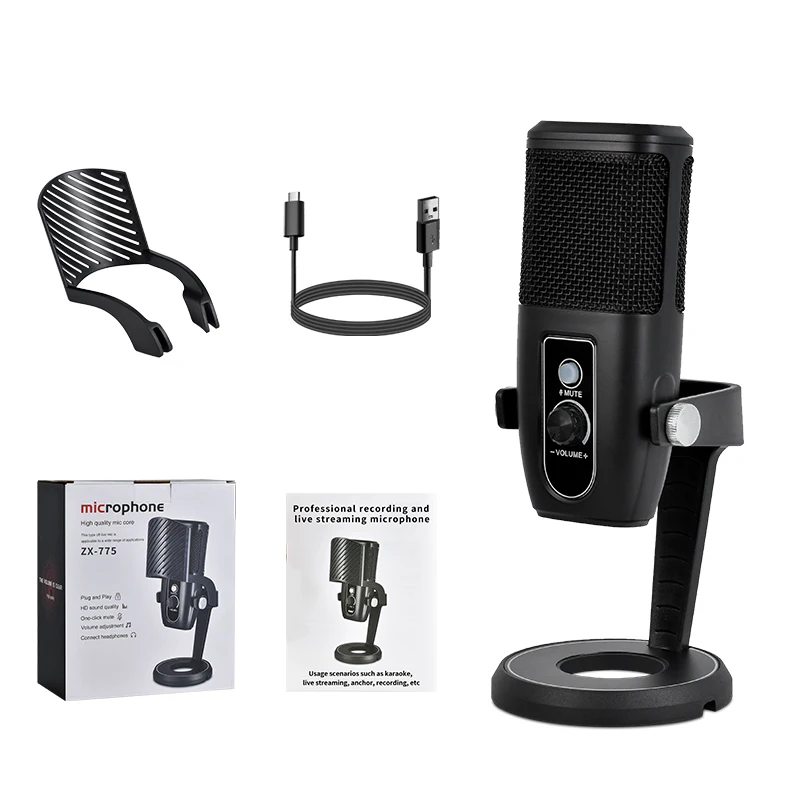 USB电容麦克风 USB电容麦克风 ZX775黑色USB管PC拉普电容麦克风即插即用