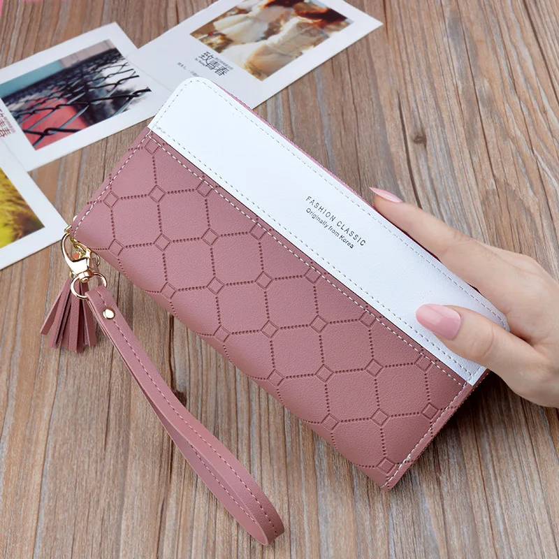 Women Genuine Leather Wallet Pink Japan Abstract Painting Woman Face Fan  Print Long Wallet Clutch Purse with Zipper