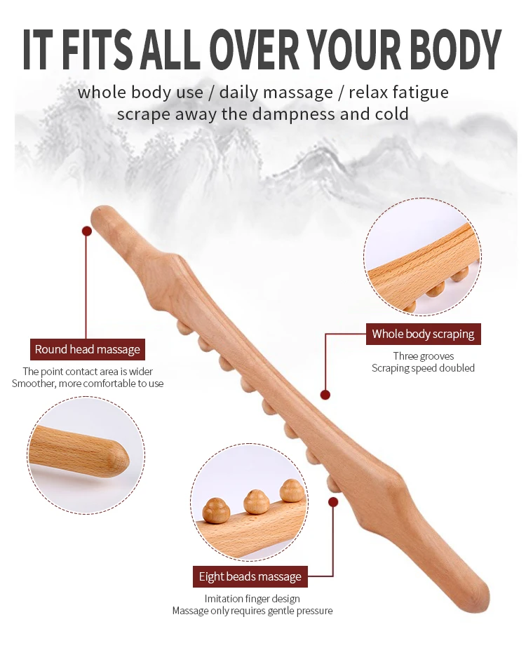 New Eight Beads Wood Gua Sha Sticks For Lymphatic Detoxification Wooden