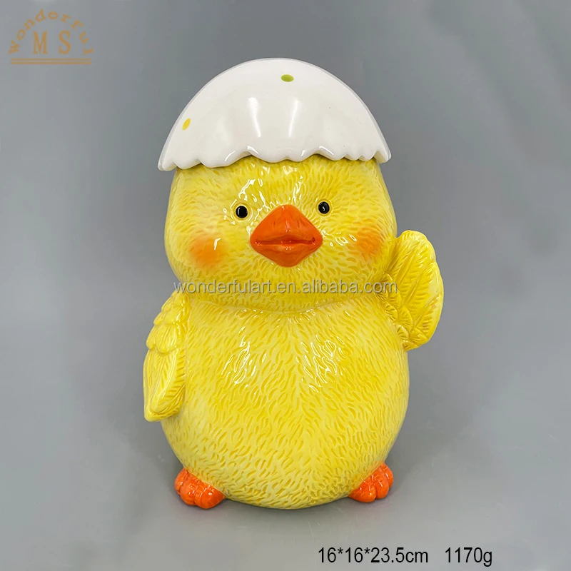 Ceramic Chick Canister Cock Animal Shaped Jar Cute Chicken Food Candy Cookie Storage Jar with Lid for Easter Home Decoration