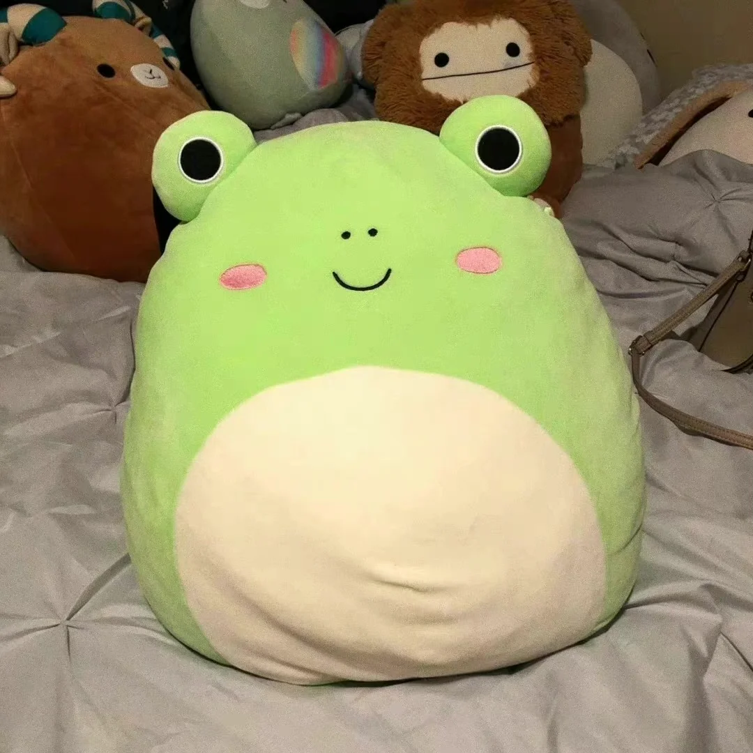 Light Green Frog Plush Toy with Smiling Face Details