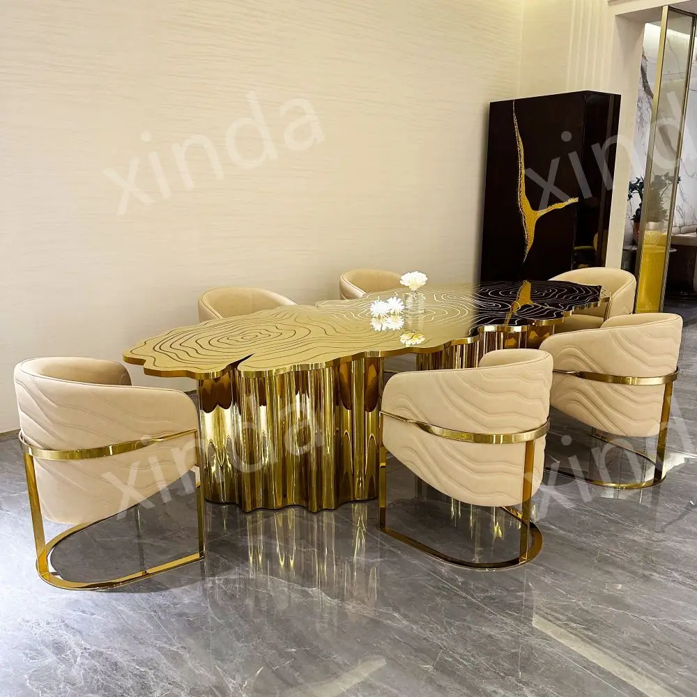 高端意大利设计家居家具304不锈钢餐桌套装6把椅子6座厨房客厅