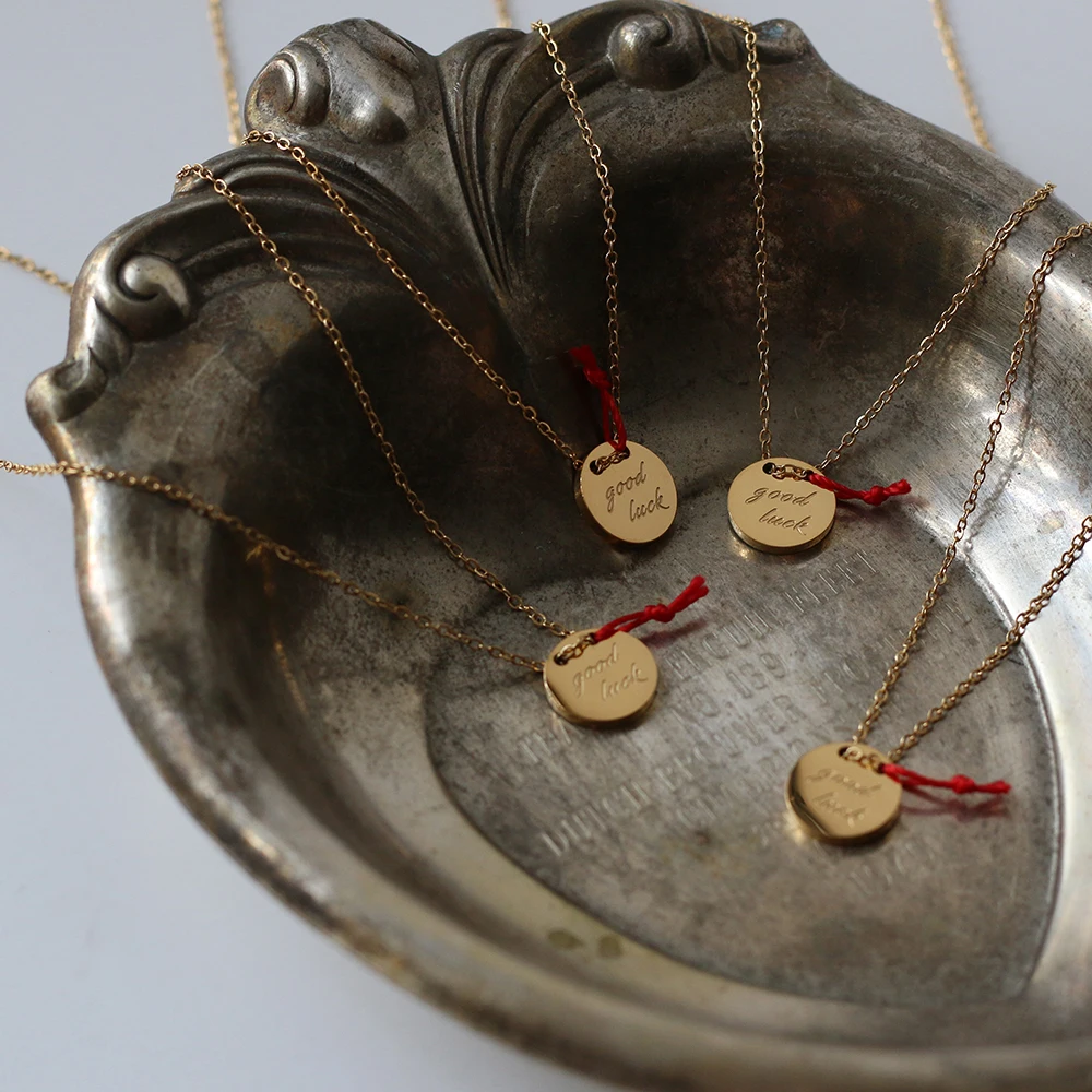 In Stock Chinese Red Cord love Knot Stainless Steel Goodluck Gold Coin  Happy New Year Necklace for Girls Amulet Lucky Gift