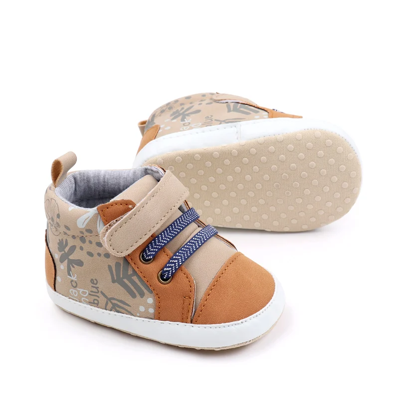Patchwork Color Printing Decorative Baby Boys High-Top Soft-Sole Shoes for Walking factory