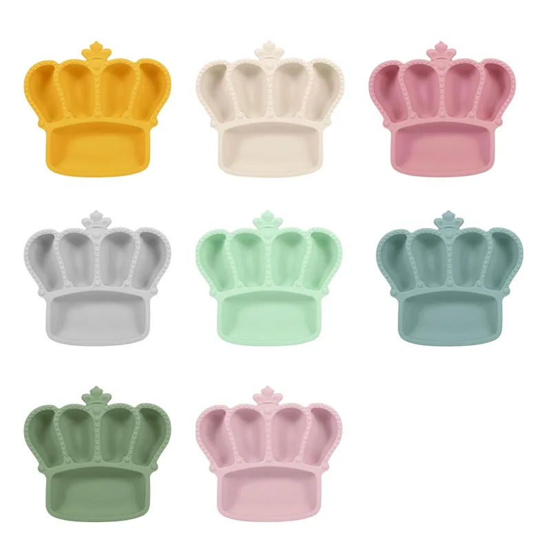 Large Crown Shape Silicone Plate Eco-Friendly Non-Toxic Colorful Infant Feeding Suction Plate Dining for Babies Kids