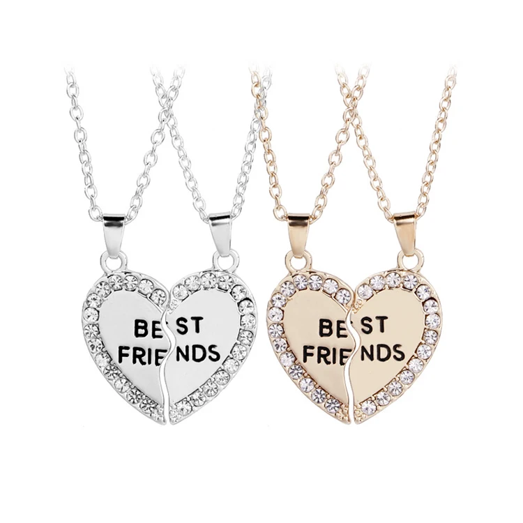 Half Heart Rhinestones Pendant Necklace 