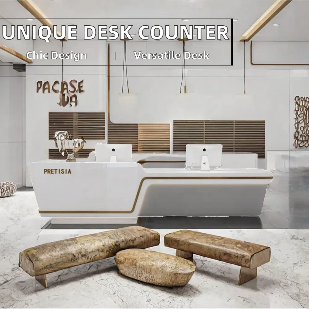 Modern Wood Panel Reception Desk Cashier Counter for Beauty Salons Hotels Offices Clinics Retail Stores Commercial Furniture 3