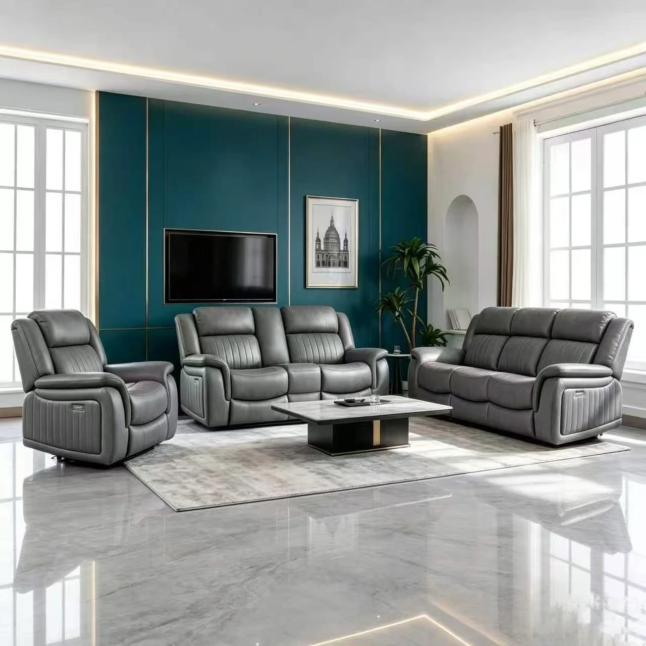 Frank Premium Quality Zero-Gravity Weightless Manual 3-seater Recliner Sofa with USB Charging for Family Living Room