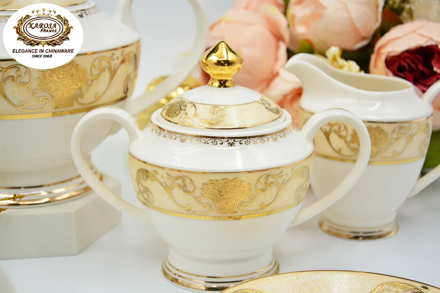 Luxury 24K Embossed Gold Tea & Coffee Set - Karosa Porcelain