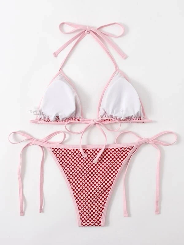 2023 New Arrival Solid Halter Top Bikini Set Women Mesh Swimwear Two ...