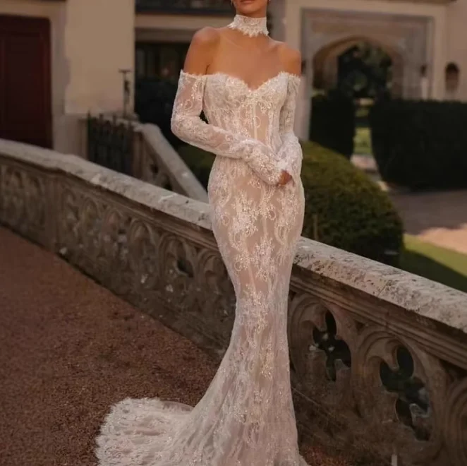 S0611Y 2026 New Courtly and Aristocratic Style Heavy Lace Embroidery Fitted  Waist Self-cultivation Fishtail Wedding Dress