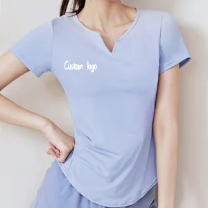 Custom Logo Print Factory Breathable Seamless Waterproof Yoga Top Short Sleeve Fitness Sports Training Women Top Shirt Bodysuit