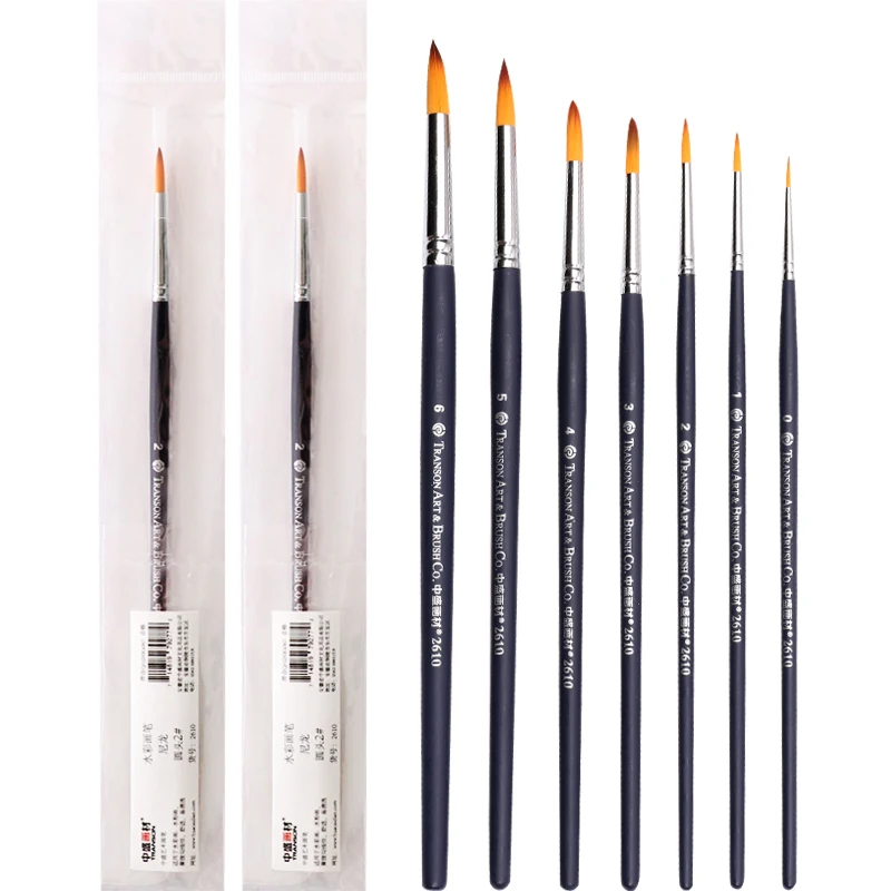 Transon Detail Model Paint Brushes 7pcs for Acrylic Gouache Oil Tempera and Face Painting