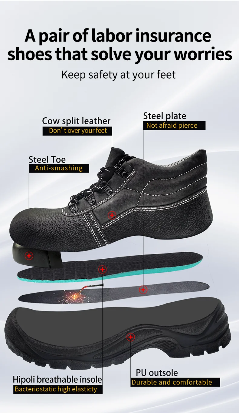 Zapatos De Trabajo Factory Price Black Low Cut Cow Split Leather Work ...