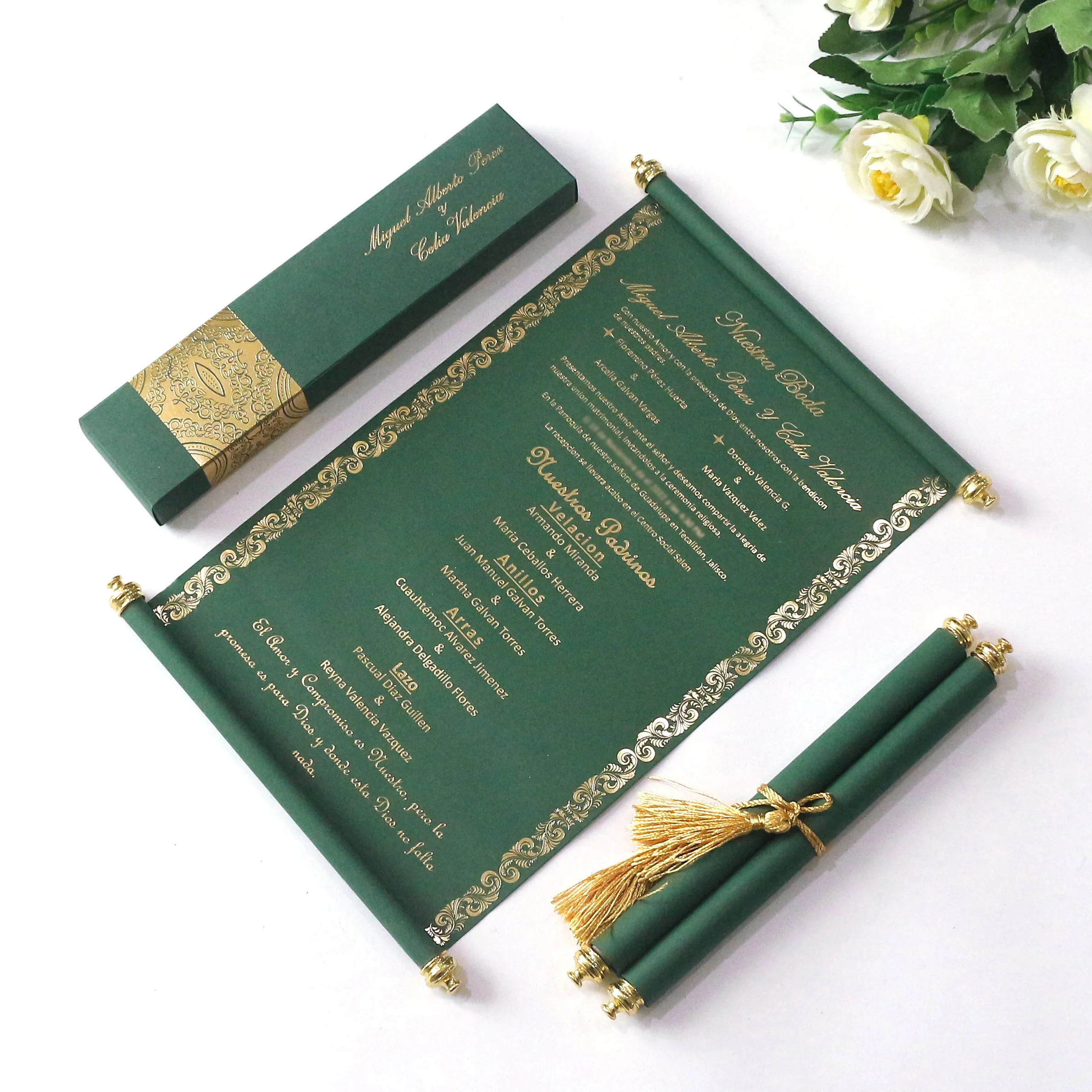 African Customized Ivory Scroll Wedding Invitations with Box