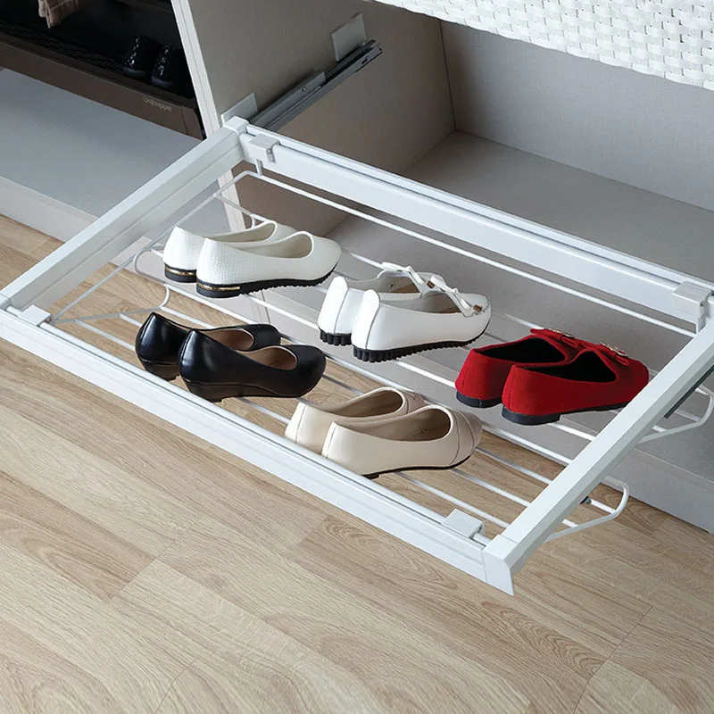 Manufacturer Two-layer Aluminum Frame Pull Out Wardrobe Cabinet Shoe Rack  Storage