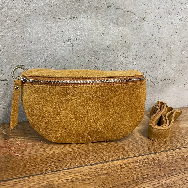 product custom sport crossbody shoulder hipbag belt fanny pack suede waist bag with adjustable leather strap-6