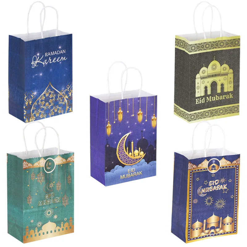 Eid Mubarak Gift Bag | Lipack Eid Mubarak Moon Star Castle Printing Paper Bags Eid Mubarak Gift Package Bag
