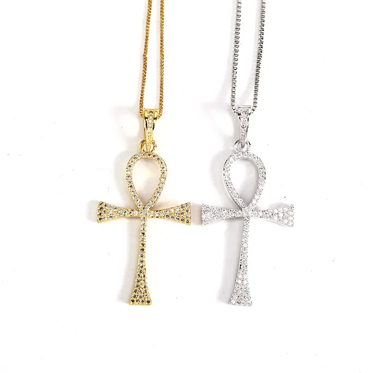 Nz1093 Cz Micro Pave Elegant Ankh Cross 