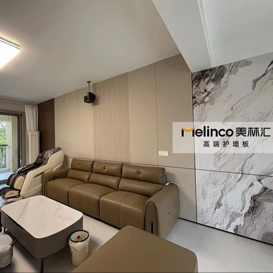 Melinco PVC Yangın Geciktirici Su Geçirmez Modern Duvar Panelleri Grafik Tasarım Ev Ofis Otel Kullanımı İçin - Aynı Renk Serisi 5 Yıl Garanti