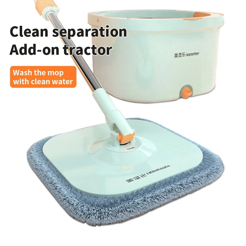 Homettler Mops Microfiber Spin Mop and Bucket Floor Cleaning System Floor Mop Stainless Steel Mop Handle with 2Pcs Pads