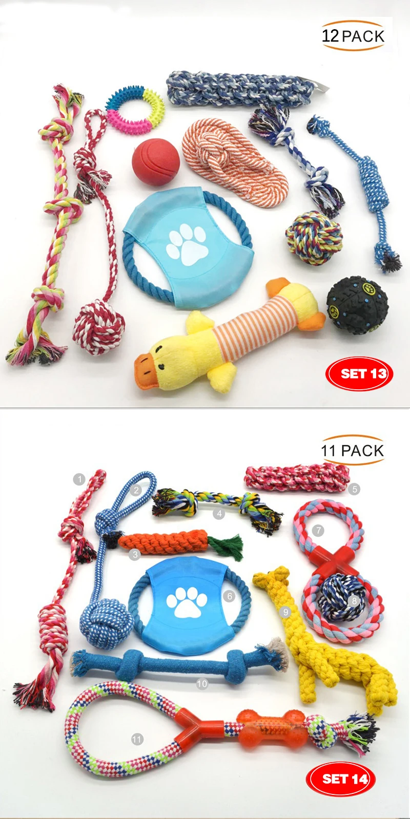 Wholesale Durable Cotton Rope Dog Toys 10 Pack Gift Set Free Assortment