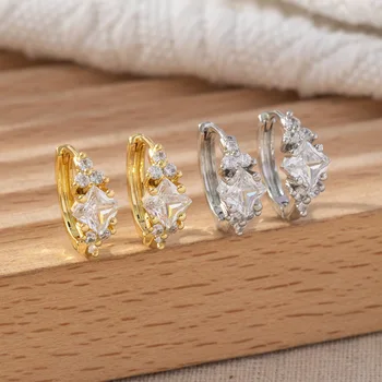 Hot Selling Fashion Findings Designer Jewelry 18k Gold Plated Zircon Clip Earring Brass Huggie Earrings