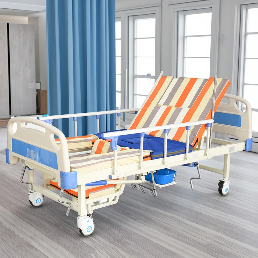 Manual Middle-Curved Five Column Adjustable Foldable Modern Hospital Therapeutic Bed Leg Lift Function Infusion Support Hotel 2