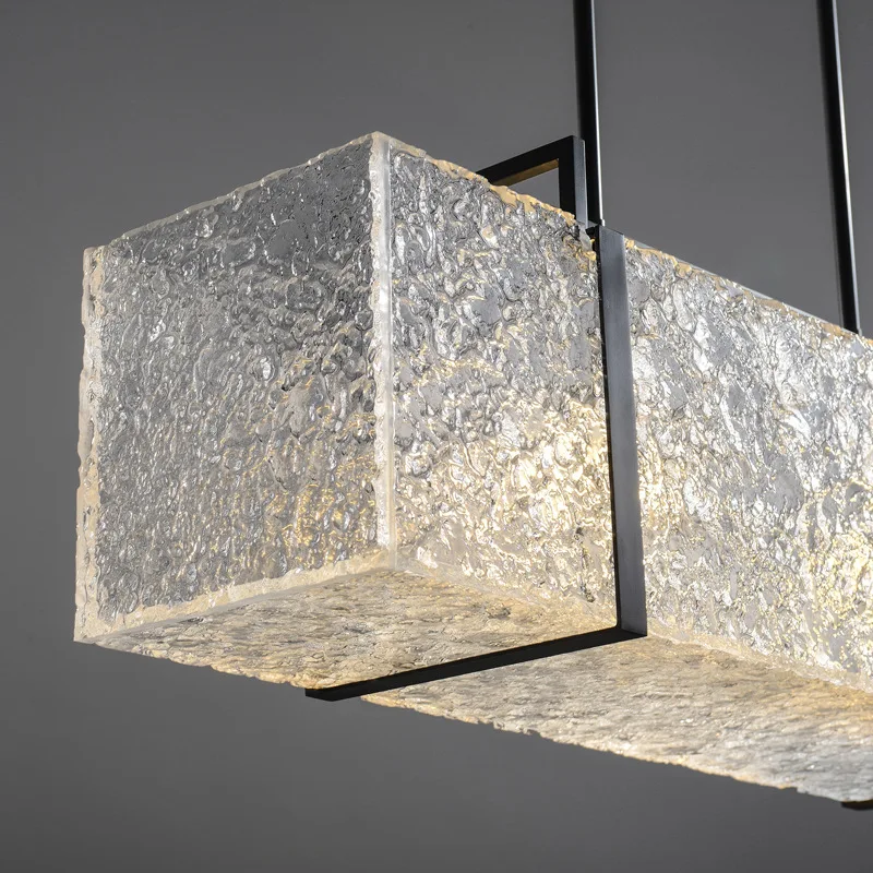 Simple Modern Acrylic Ceiling Light Copper Black Pendant Lamp E14 Chandelier Rectangle for Reading Room Dining Room