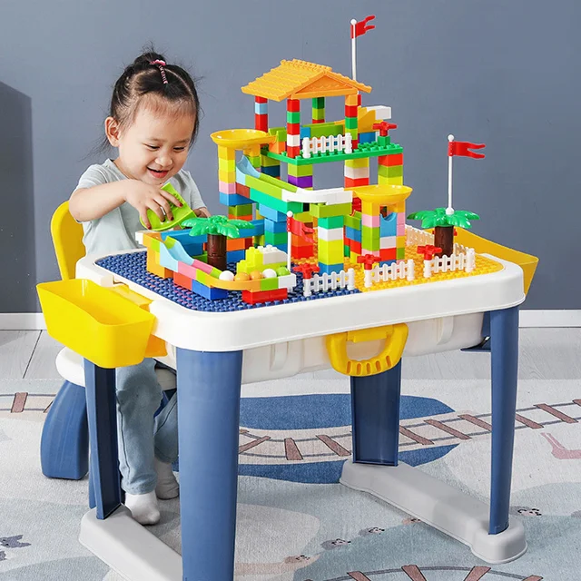 Kids Learning Playing Modular Building Block Table