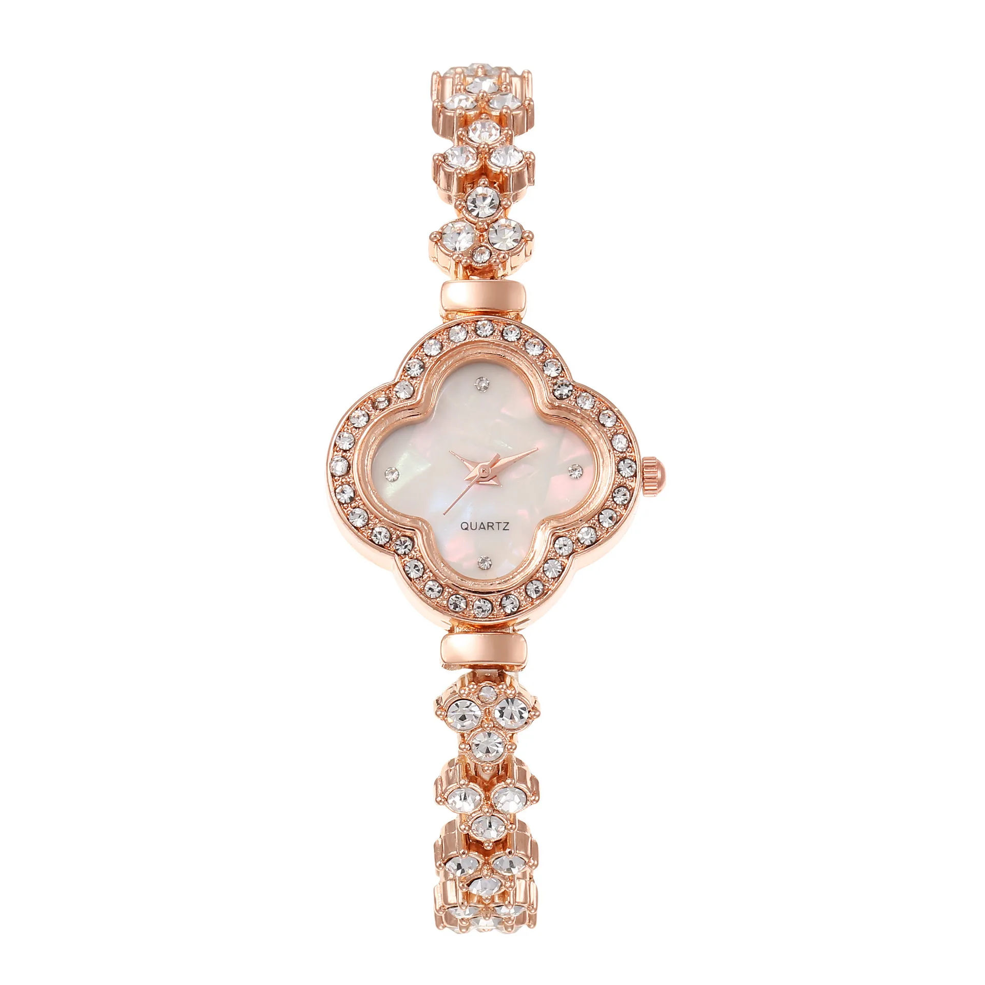 Exquisite Lady Iced Out Watch Sparking Luxury Daily Wear Elegant Party Love Gift Clover Shell Wrist Watches for Women