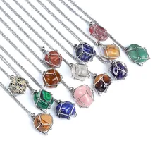 Crystal Holder Necklace Stainless Steel Cage Stone Pendant Necklace With Adjustable Length Gemstone Jewelry for Women Men
