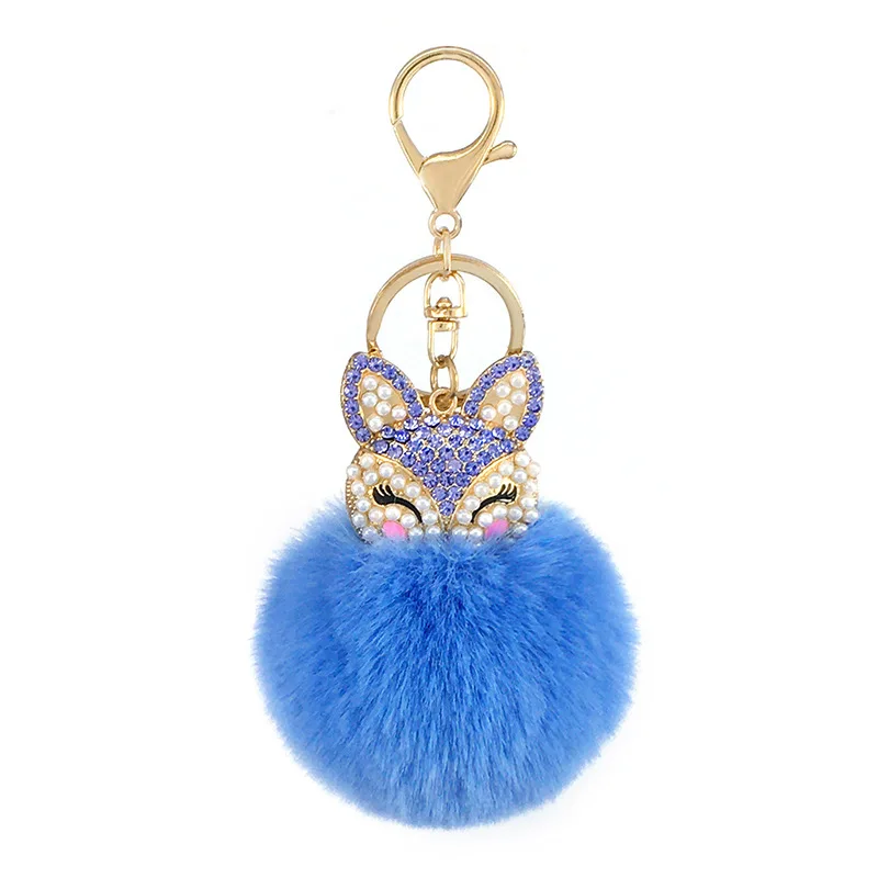 Cute Charm Fox Fur Diamonds Keyrings Rhinestones Pear Key Chains Women