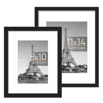 Custom large size Factory Wholesale Cheap Stylish black Wall Mounted Tabletop Picture Display solid wood Photo frame with mat