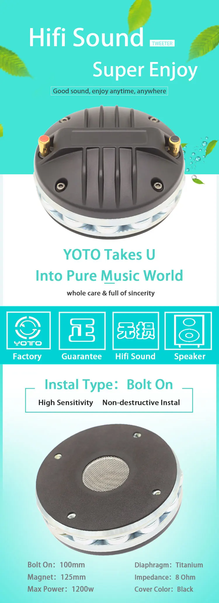 Yoto Pro-de888 High Quality 1200 Watt 125mm Magnet Tweeter Driver Horn ...