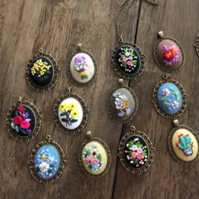 ZOCONE 3 Pack Embroidery Necklace Kit For Adults - Mini Cross Stitch Pendant Kits With Hoop, Beads & Stamped Cloth - View #9