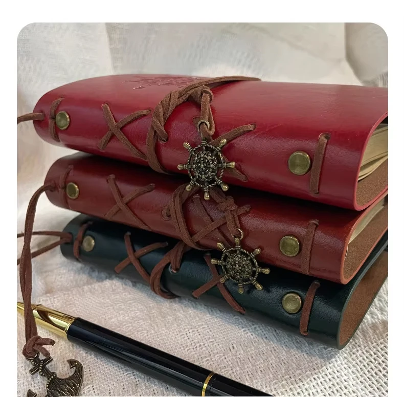 A6 vintage leather cover journals handmade travel kraft paper blank notebook