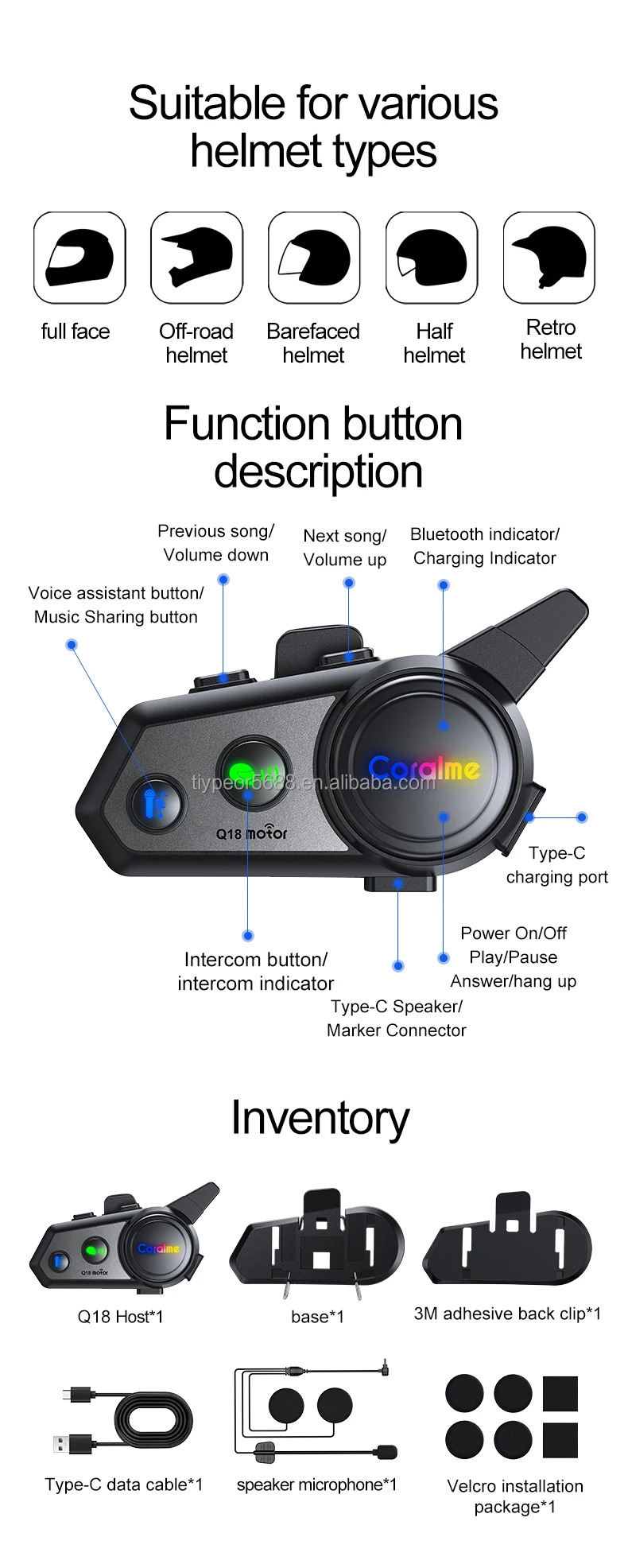 product tiypeor motorcycle intercom 1000 meter mesh bt intercom with music sharing helmet speaker headset intercom-10