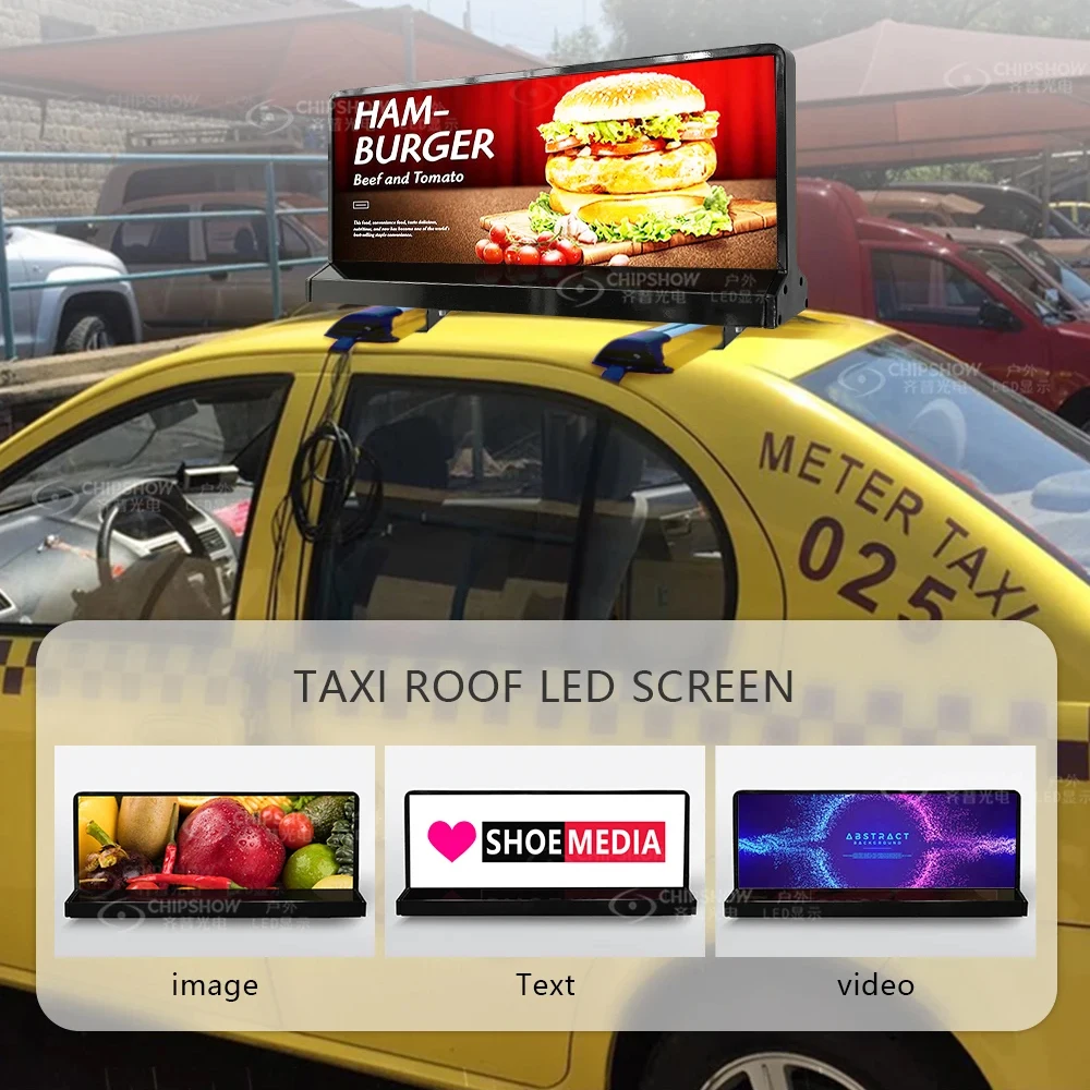 2025 Car Led Controller Card Com P5 Rgb Taxi Led Display Taxi Safety Screen Advertising Sign Double-Sided Taxi Display