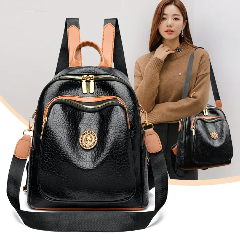 Female Leather Shoulder Bags School Bag For Teenage Girls Travel Back pack Sac A Large Capacity School Shoulder Bags for Teenage Girls Travel  main image 4