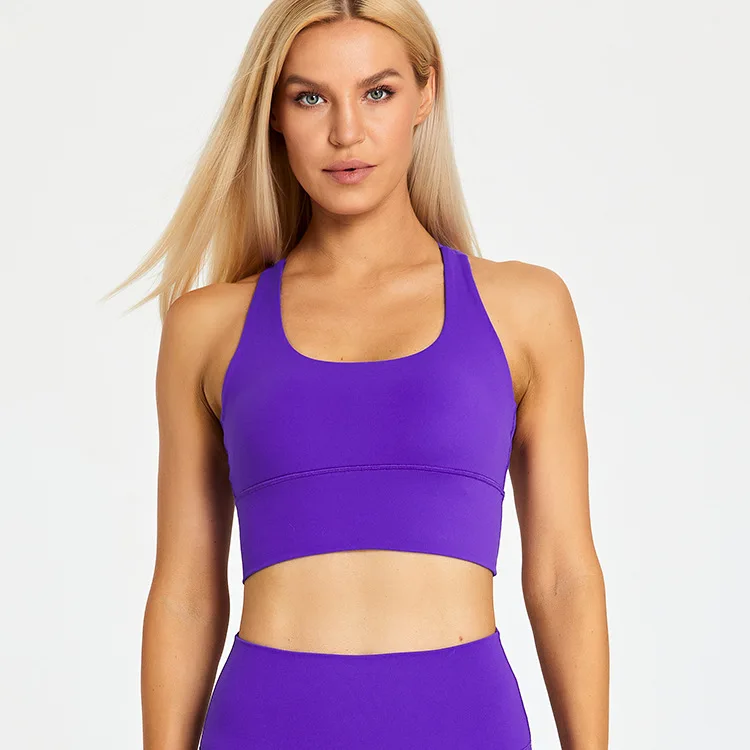 2197 Haute Qualité Femmes Fitness LOGO Personnalisé Sexy Dos Croisé Soutiens -gorge De Sport Grande Taille Yoga Haut Court Impact Moyen Sport Soutien- Gorge Vêtements De Sport