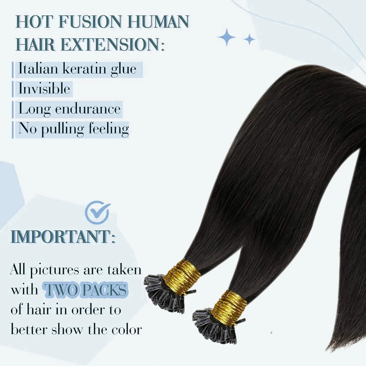 Extensii de păr drepte cu vârf în U, 100% păr uman real, 16-26 inci, 50 g, extensii de păr Fusion, culoare 1B negru, pentru salon, de înaltă calitate_voghion.com