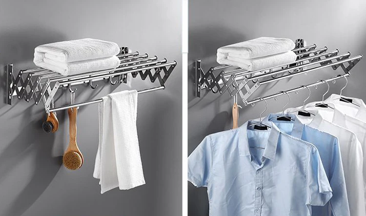 Balcony Bathroom  Expandable Clothes-Horse Stand Laundry Hanger 304 Stainless Steel Wall Mount Clothes Drying Rack Retractable