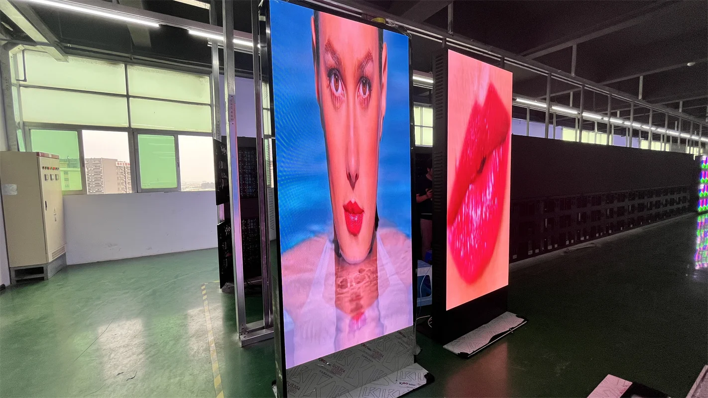 Indoor P1.86 Double Size Easy Moving Full Color 16:9 Board Shop Ground Support Standing Vertical Pusher Frame Led Poster Display