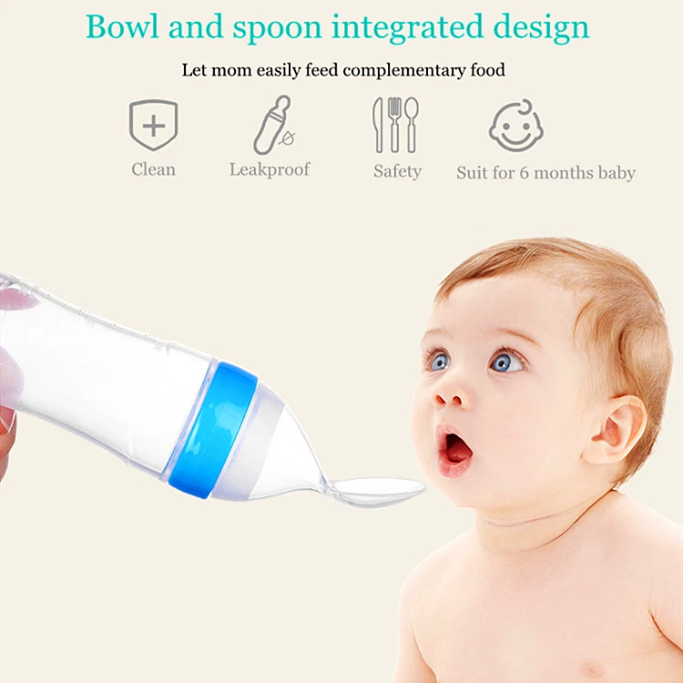 Newborn Baby Squeezing Feeding Bottle Silicone Training Rice Spoon Infant Cereal Food Supplement Feeder Bottle